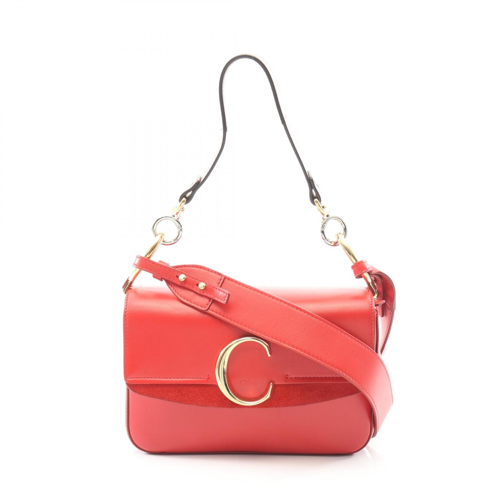 クロエ Chloe クロエC スモールダブル キャリーバッグ ハンドバッグ バッグ レザー スウェード レディース レッド系 【中古】