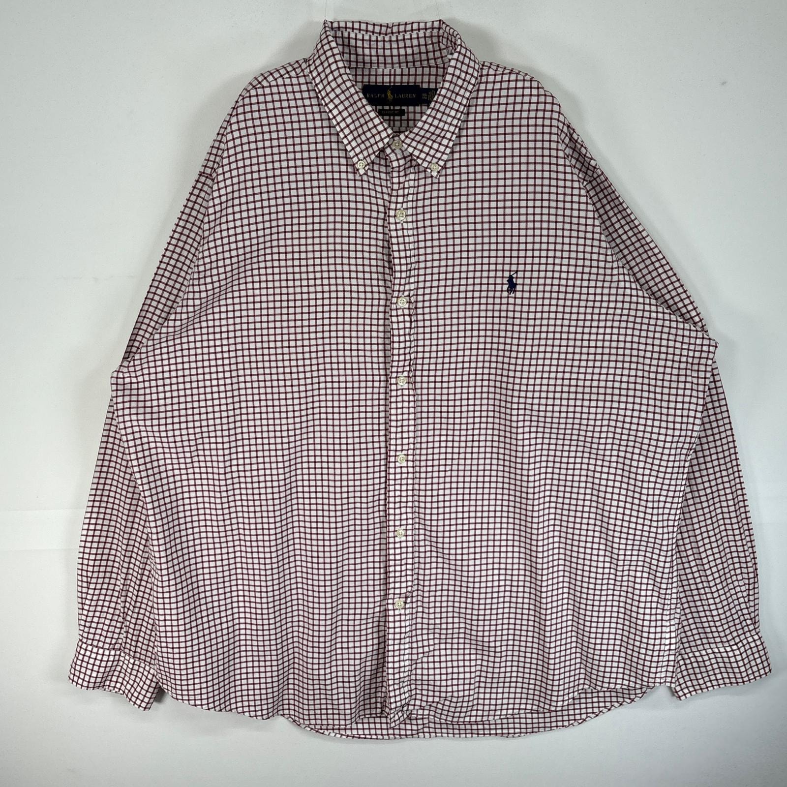 古着 ラルフローレン RALPH LAUREN 長袖シャツ ロゴ 刺繍 大きいサイズ ボタンダウン 14041  レッド系 チェック メンズ