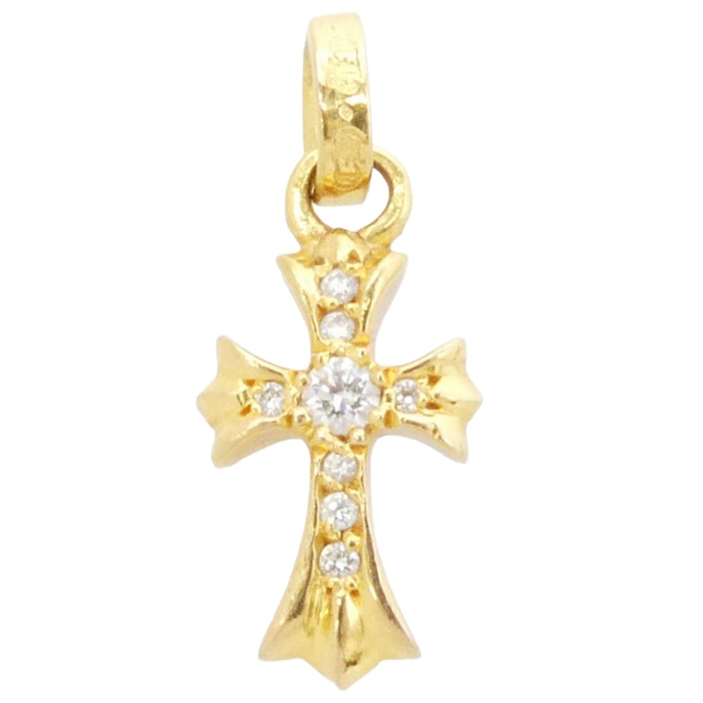 Chrome Hearts Baby Fat Cross Pave Diamond Pendant Top "Gold"