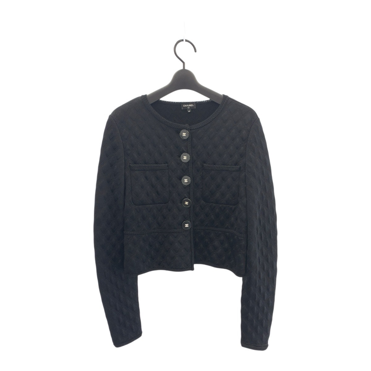 超美品 CHANEL シャネル ココマーク サイズ40 ブラック 黒 シルク ポリエステル/ アウター ノーカラー ジャケット 506574 【中古】