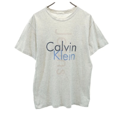 Calvin klein カルバンクライン 90s USA製 オールド ロゴプリント 半袖 シングルステッチ Tシャツ S-M グレー系