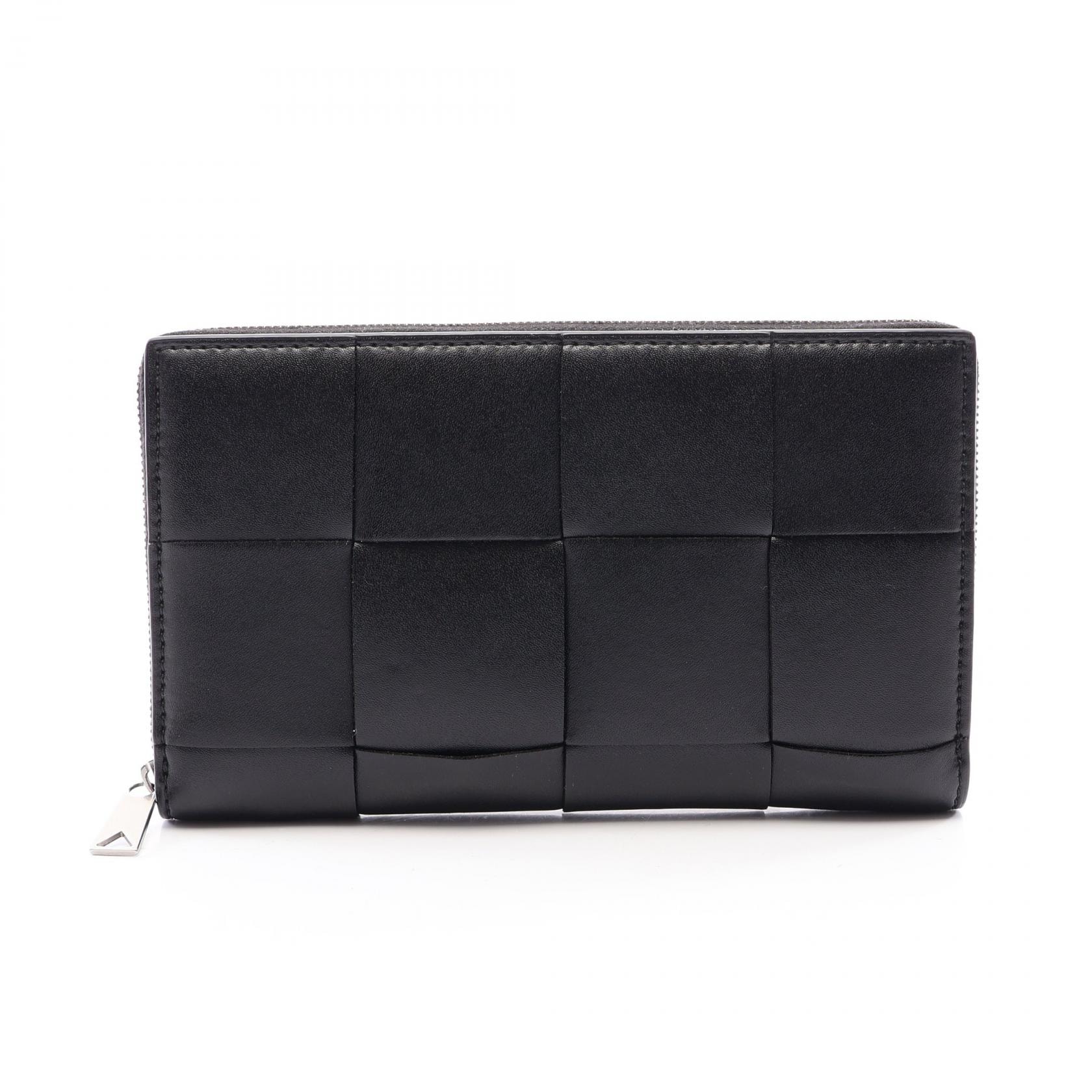 ボッテガヴェネタ BOTTEGA VENETA カセット ジップアラウンドウォレット マキシイントレチャート ラウンド長財布 財布 レザー メンズ ブラック系 649607 【中古】