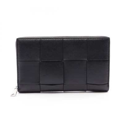 ボッテガヴェネタ BOTTEGA VENETA カセット ジップアラウンドウォレット マキシイントレチャート ラウンド長財布 財布 レザー メンズ ブラック系 649607 【中古】