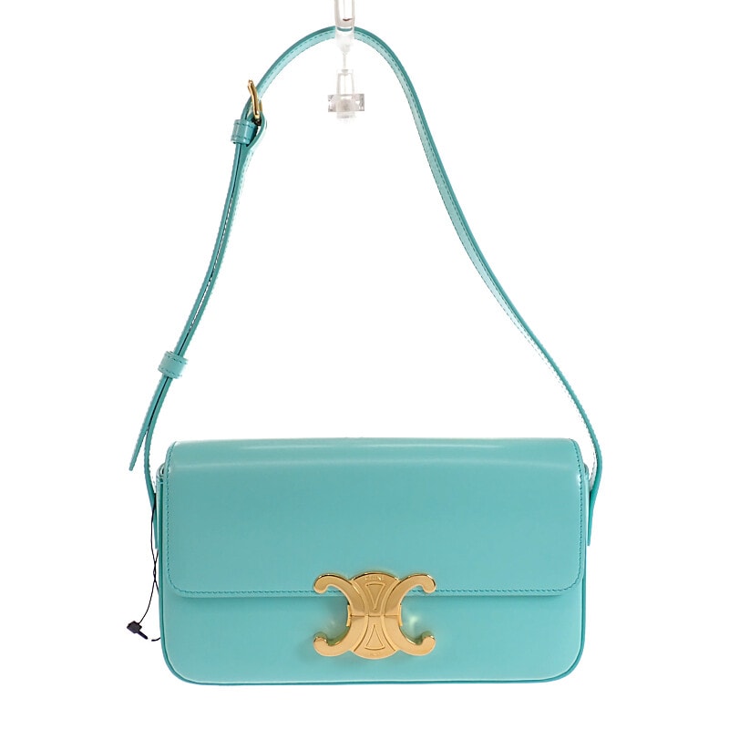 セリーヌ CELINE トリオンフ クロード 194143BF4.06TQ ショルダーバッグ カーフ ブルー ターコイズ ゴールド金具 レディース【中古】【ABランク】
