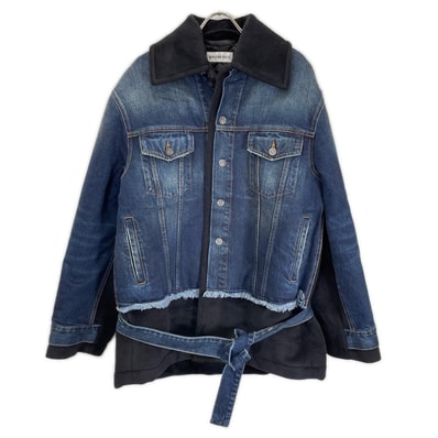 バレンシアガ 22FW ルーズフィット ブルーデニム フレイ&パッチワーク クロップドジャケット 34
