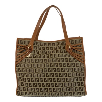 FENDI フェンディ ズッキーノ ブラウン ゴールド金具 キャンバス レザー/ トートバッグ ショルダーバッグ 600940 【中古】