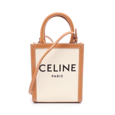セリーヌ CELINE ミニ バーティカルカバ ハンドバッグ バッグ キャンバス レザー レディース アイボリー系 / ブラウン系 193302 【中古】