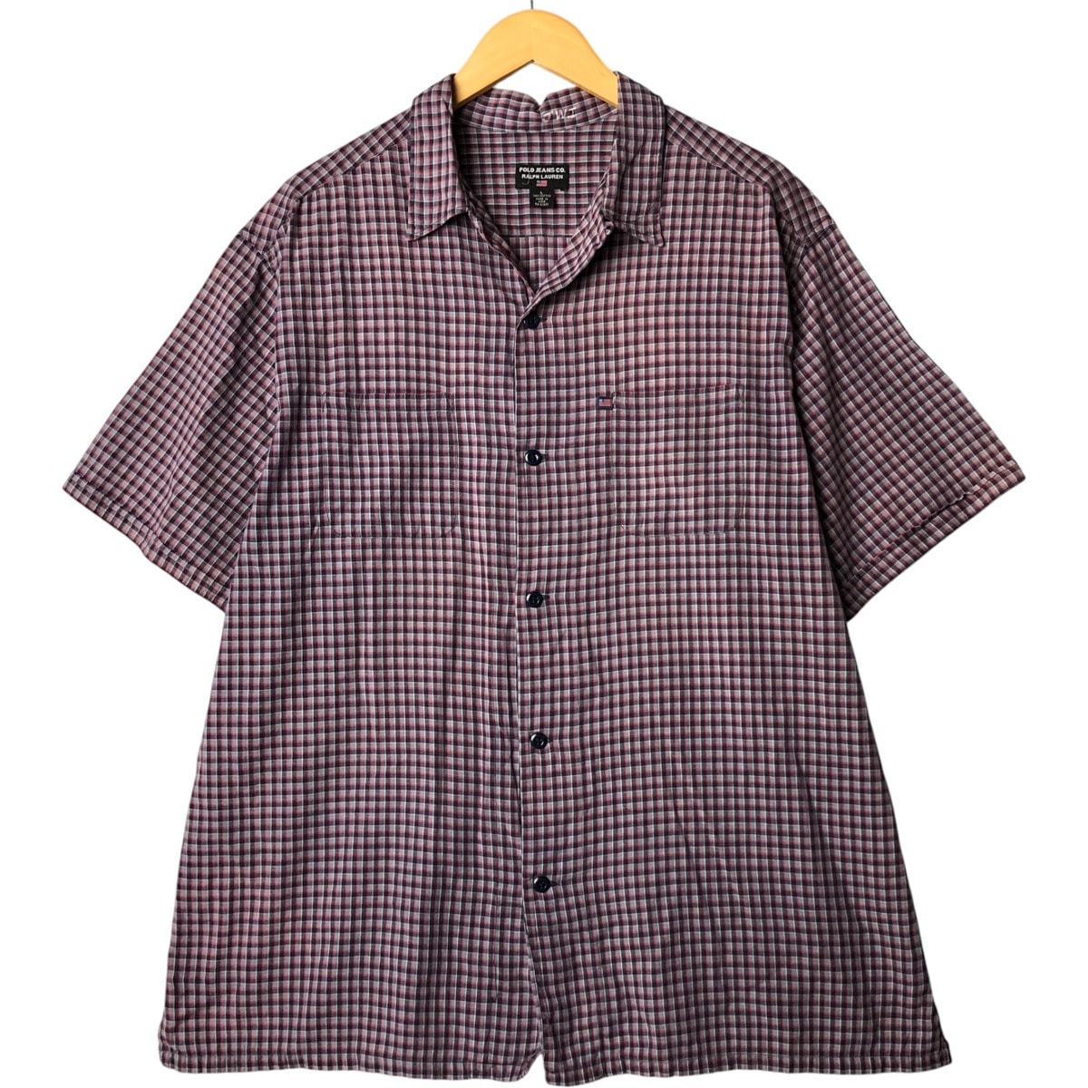 古着 ラルフローレン Ralph Lauren POLO JEANS COMPANY チェック柄 半袖 オープンカラー コットンシャツ ボックスシャツ メンズL相当 ヴィンテージ/eaa566219