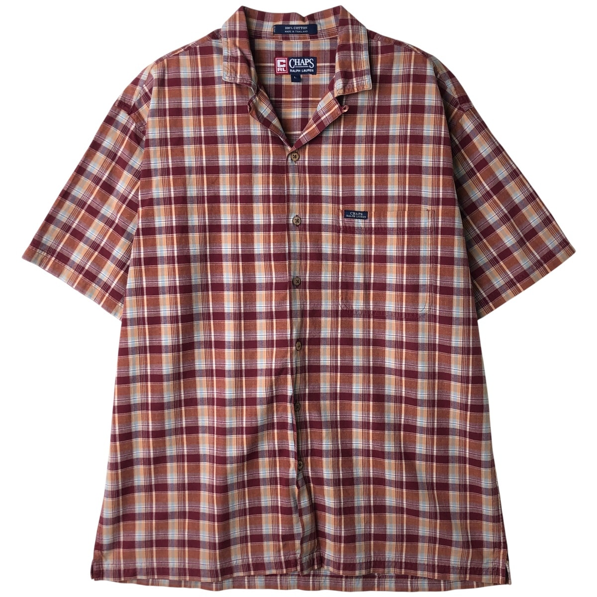 古着 ラルフローレン Ralph Lauren CHAPS チャップス 半袖 オープンカラー コットンシャツ ボックスシャツ メンズL相当/eaa611056