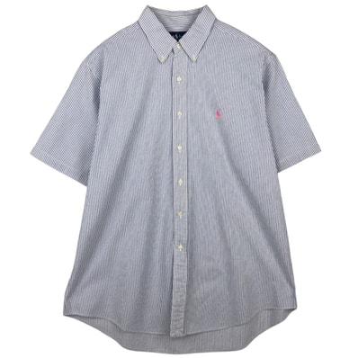 古着 ラルフローレン Ralph Lauren CLASSIC FIT シアサッカー 半袖 ボタンダウン ストライプシャツ メンズXL相当/eaa641200