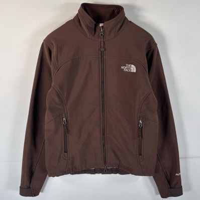 古着 ザ・ノースフェイス THE NORTH FACE フルジップフリースジャケット ソフトシェル ワンポイント アウトドア S ブラウン レディース