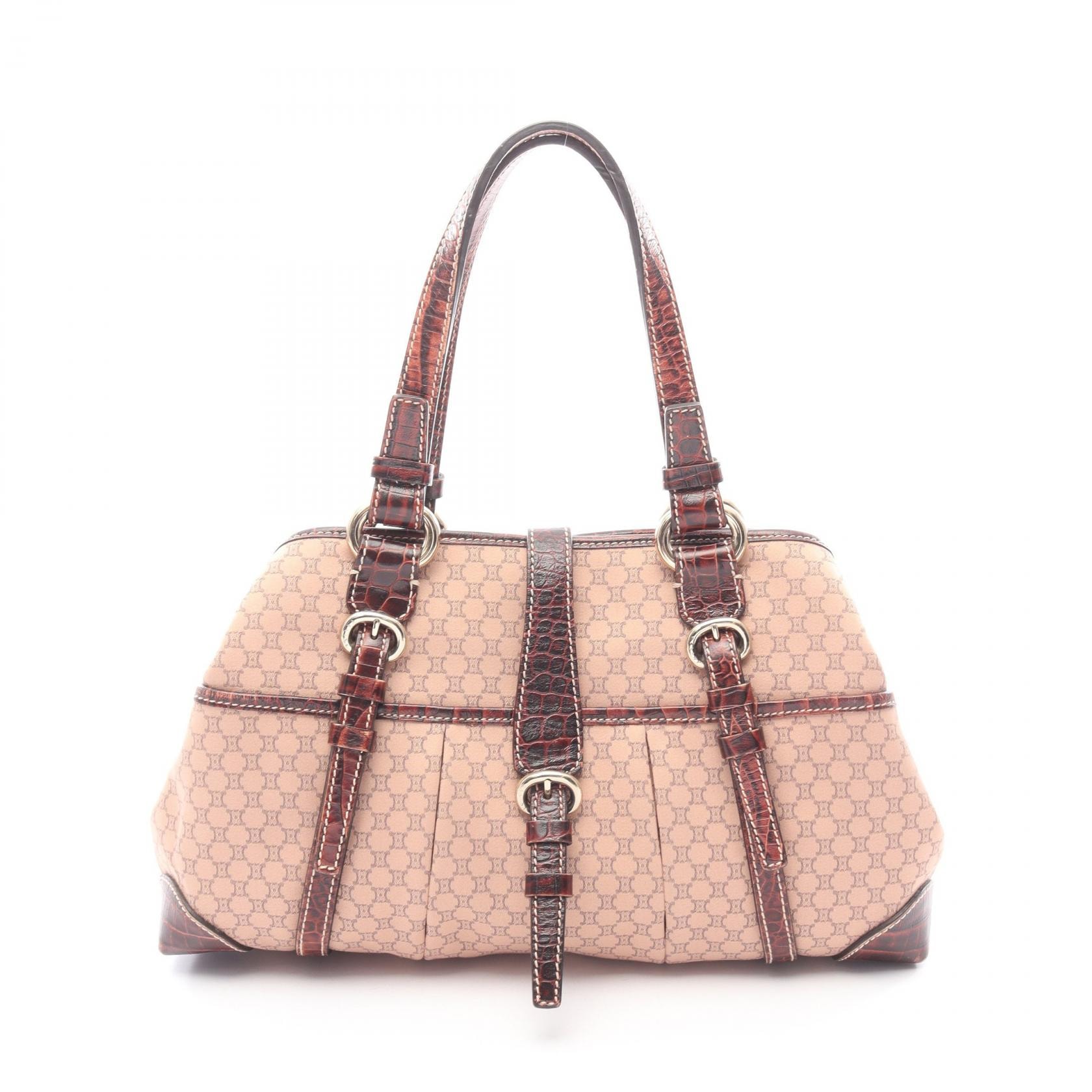 セリーヌ CELINE マカダム ハンドバッグ バッグ キャンバス レザー レディース ピンク系 / ブラウン系 【中古】