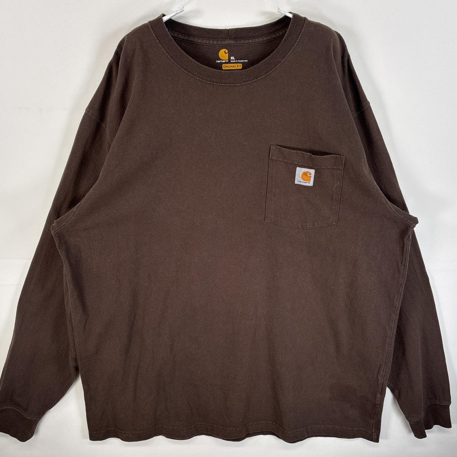 古着 カーハート Carhartt 長袖Tシャツ ワンポイント ロゴ 肉厚 大きいサイズ XL  ブラウン 無地 メンズ