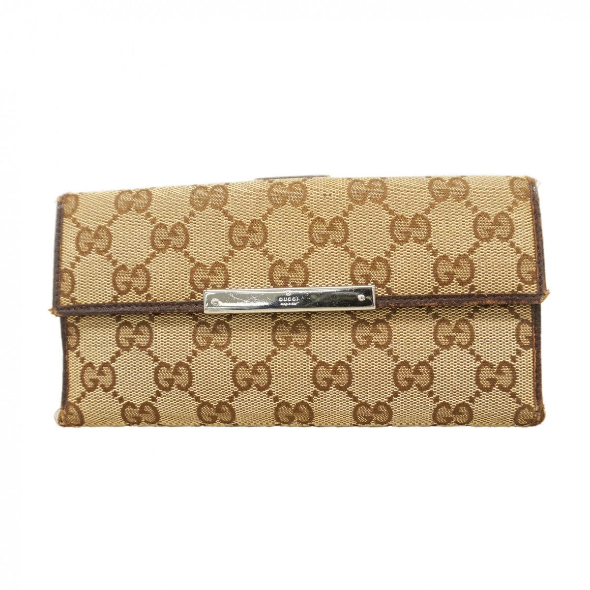 ★SALE【6eb0641-k】グッチ 長財布 GGキャンバス 112715 キャンバス ベージュ シルバー金具【中古】レディース
