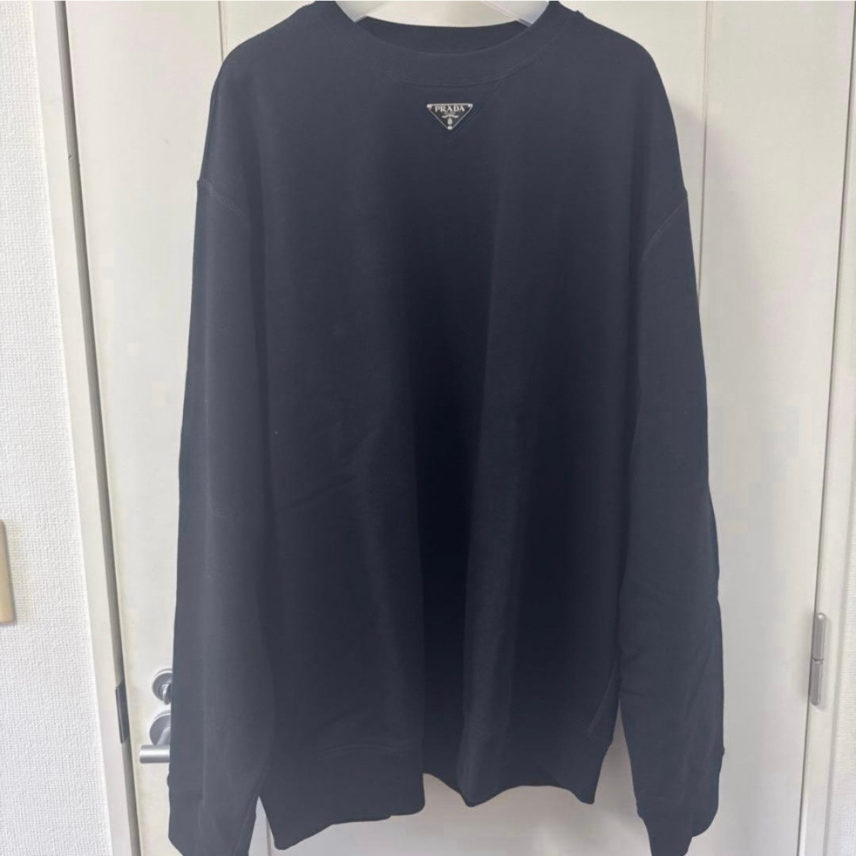 PRADA Oversized Cotton Sweatshirt with Triangle Logo "Black"