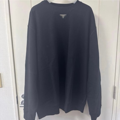 PRADA Oversized Cotton Sweatshirt with Triangle Logo "Black"