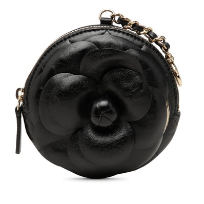 シャネル カメリア マトラッセ コインケース 小銭入れ ブラック ラムスキン レディース CHANEL 【中古】