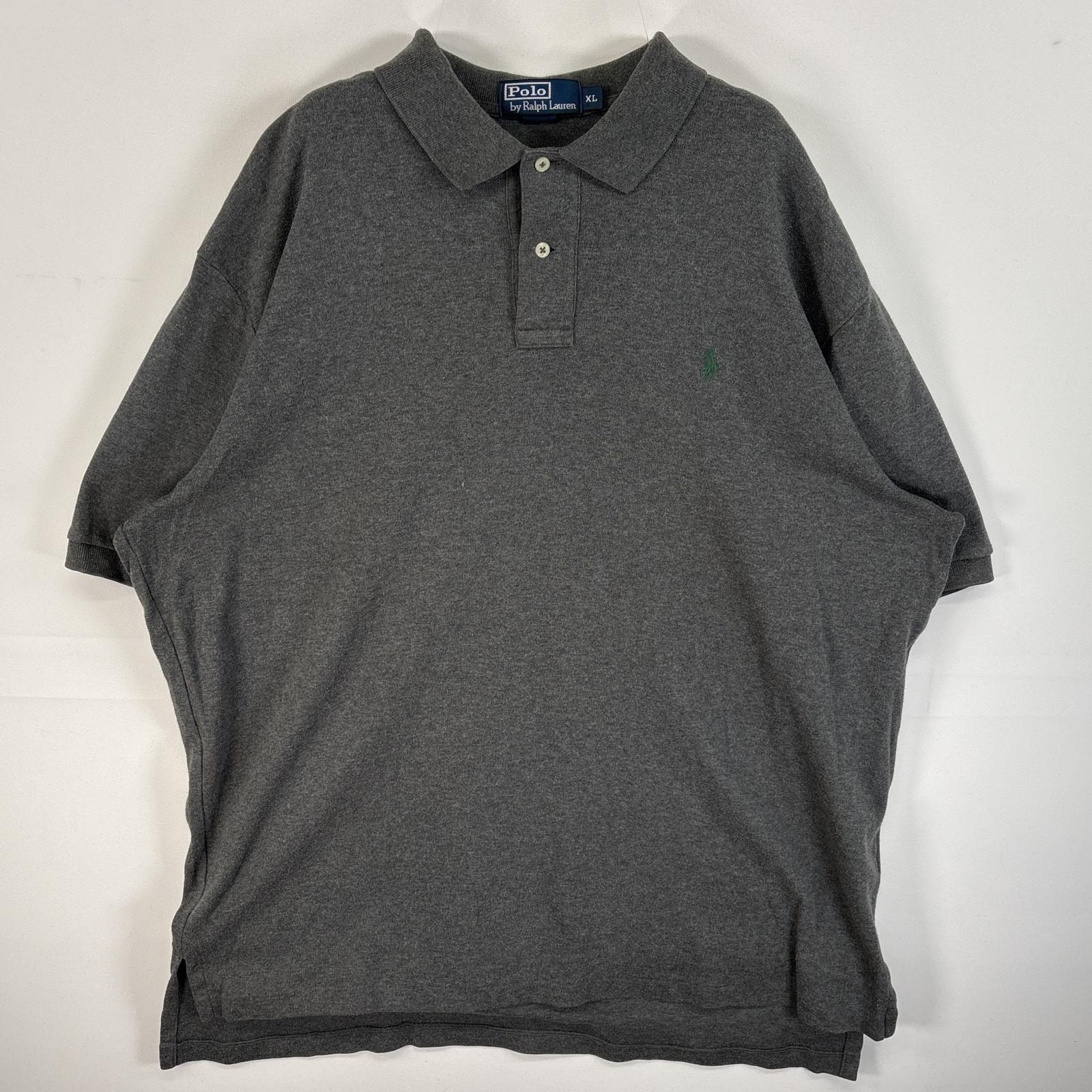 古着 90's/90年代 ポロバイラルフローレン Polo by Ralph Lauren 半袖 ポロシャツ ロゴ 刺繍 大きいサイズ 2ボタン XL  ダークグレー 無地 メンズ