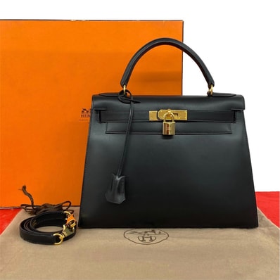 HERMES エルメス ケリー 28 ボックスカーフ ショルダーバッグ ブラック
95465