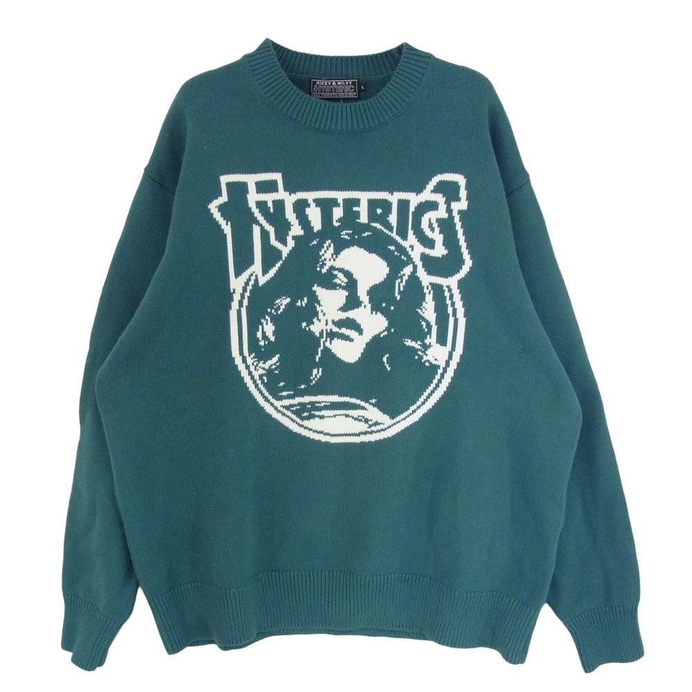 HYSTERIC GLAMOUR ヒステリックグラマー ニット 25AW 02253NS01 ENDLESS ROCK 編込 セーター クルーネック ニット グリーン系 L【中古】