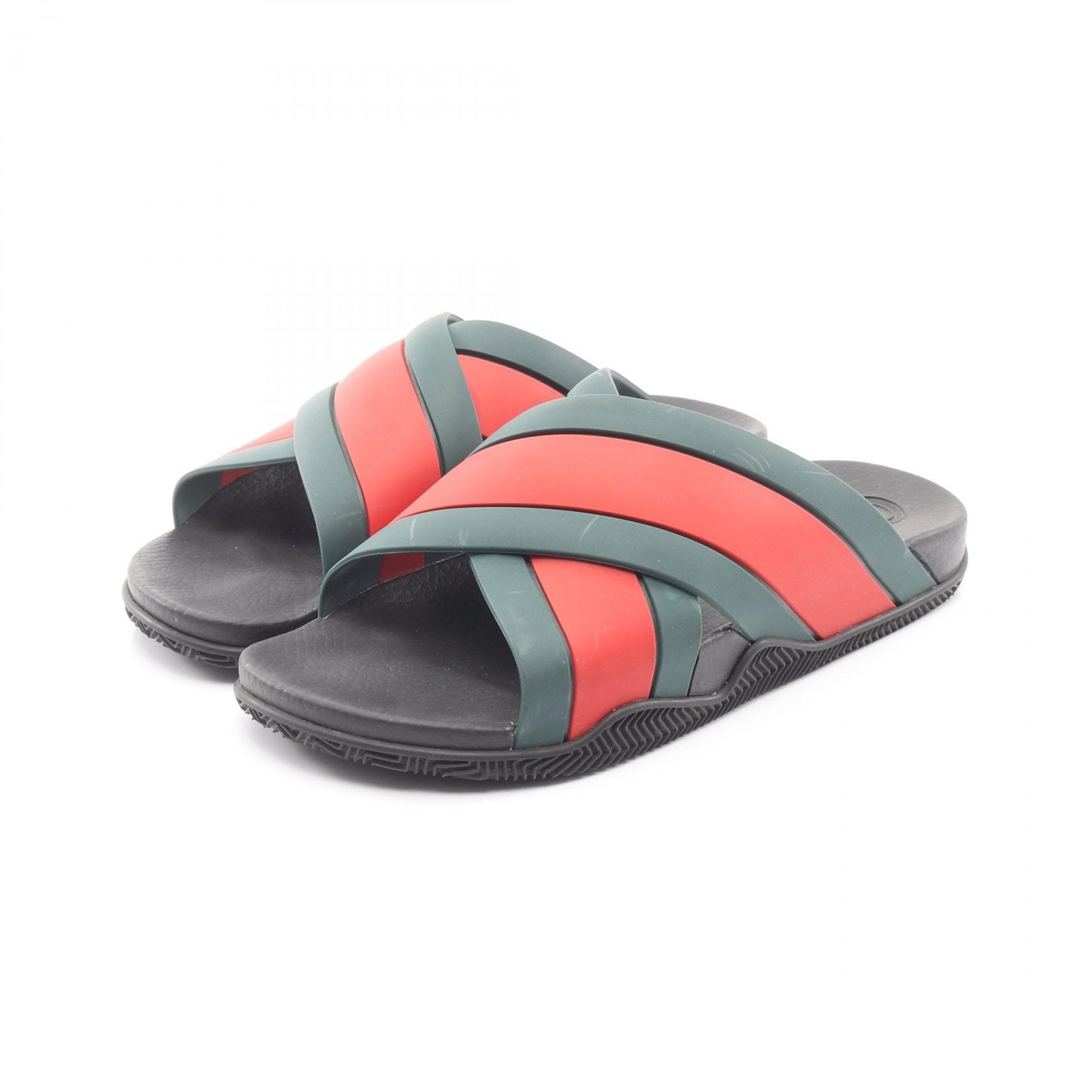 グッチ GUCCI ウェブストライプ クロスラバー サンダル 靴 ラバー メンズ ブラック系 / レッド系 / グリーン系 【中古】