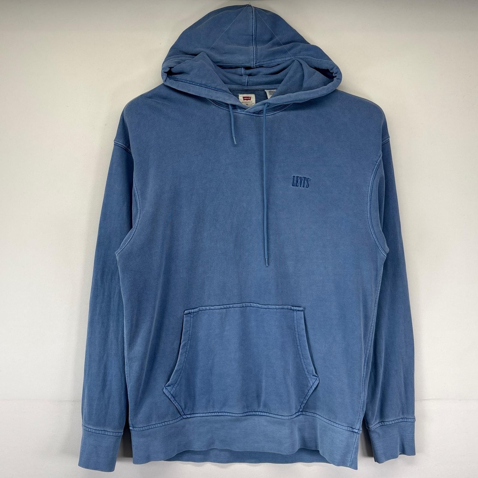 古着 リーバイス Levi's パーカー 大きいサイズ プルオーバー ワンポイントロゴ刺繍 フーディー XL ブルー系 メンズ