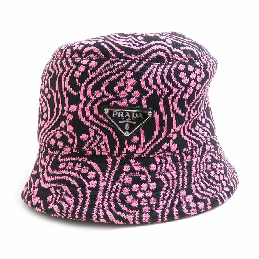 プラダ PRADA ハット バケツハット ポリエステル ブラック/ピンク レディース【中古】 r11215k