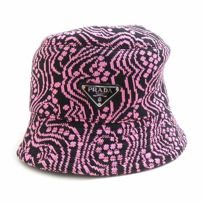 プラダ PRADA ハット バケツハット ポリエステル ブラック/ピンク レディース【中古】 r11215k