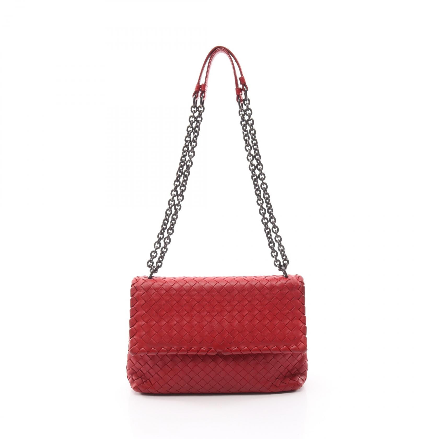 ボッテガヴェネタ BOTTEGA VENETA スモール オリンピア ショルダーバッグ バッグ レザー レディース レッド系 386498 【中古】