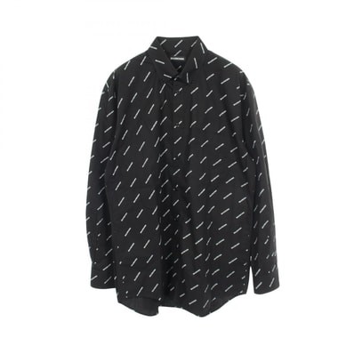バレンシアガ BALENCIAGA オールオーバーロゴ ボタンダウン 長袖 衣料品 トップス コットン メンズ ブラック系 534333 【中古】