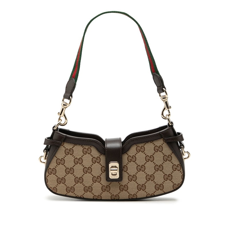 グッチ GGキャンバス ムーンサイド ハンドバッグ ワンショルダー 786015 ベージュ ブラウン キャンバス レザー レディース GUCCI 中古