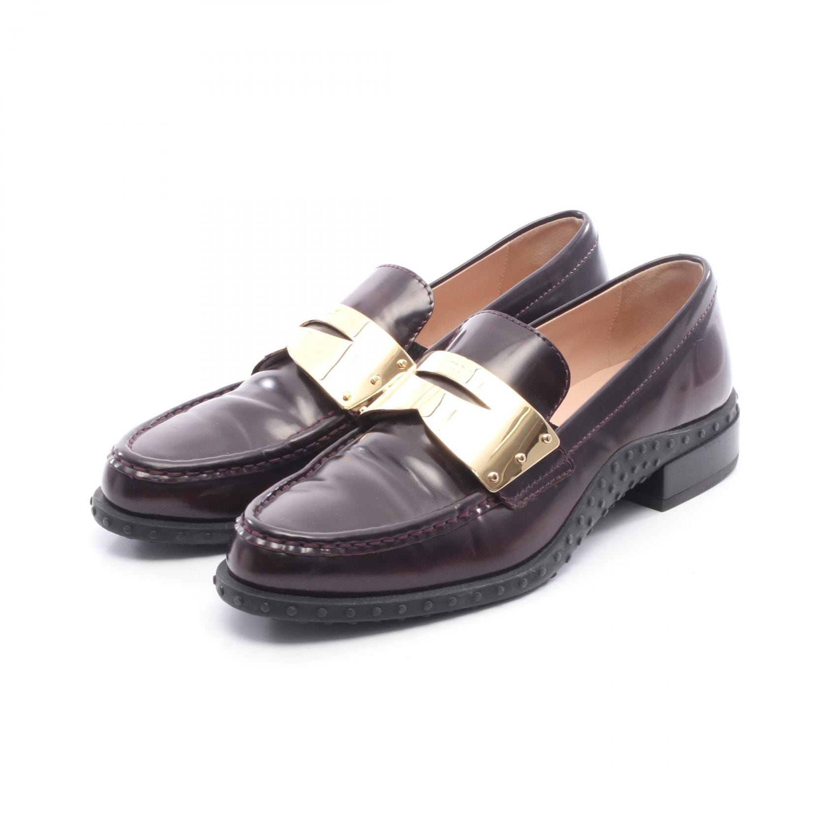 トッズ TOD'S プレート ローファー 靴 レザー レディース ボルドー系 【中古】