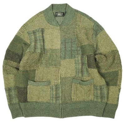 RRL ダブルアールエル 25AW パッチワークウールカシミヤセータージャケット Full Zip Patchwork Sweater MNRRSWE16820193 L 310 グリーン セーター Double RL ニット 定価326,700円 トップス