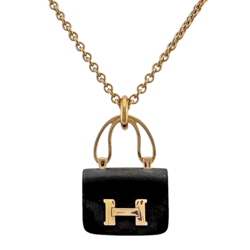 エルメス コンスタンス ネックレス 18金 K18ピンクゴールド ブラックジェイド レディース HERMES 中古