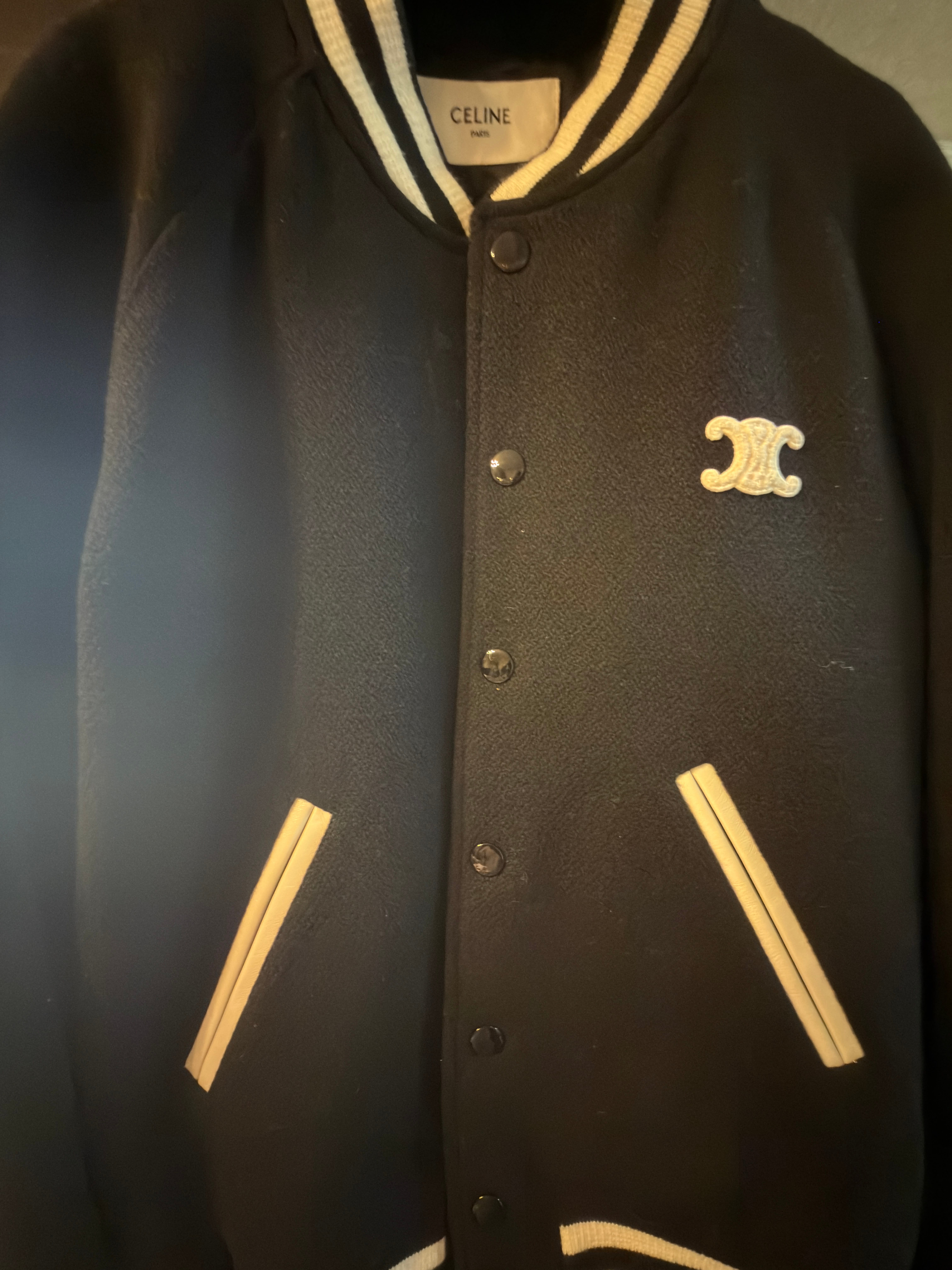 CELINE Triomphe Teddy Jacket In Textured Wool "Vanilla"