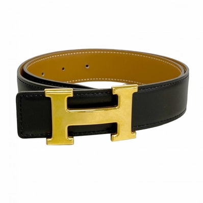 【6db2164】エルメス ベルト コンスタンスベルト ボックスカーフ ブラック ゴールド ゴールド金具 〇Z刻印【中古】レディース