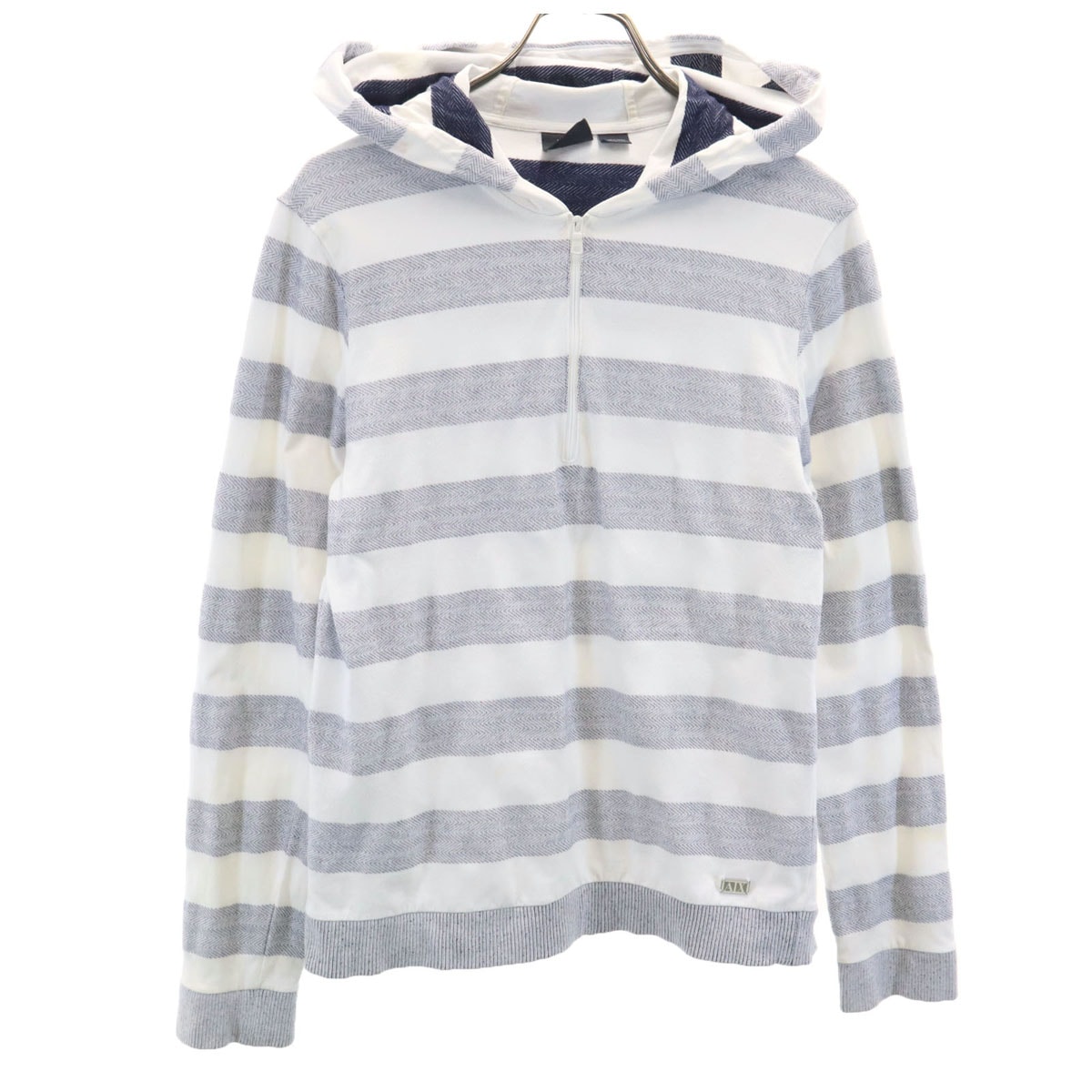 ARMANI EXCHANGE アルマーニエクスチェンジ ボーダー柄 長袖 ハーフジップ パーカー S ホワイト