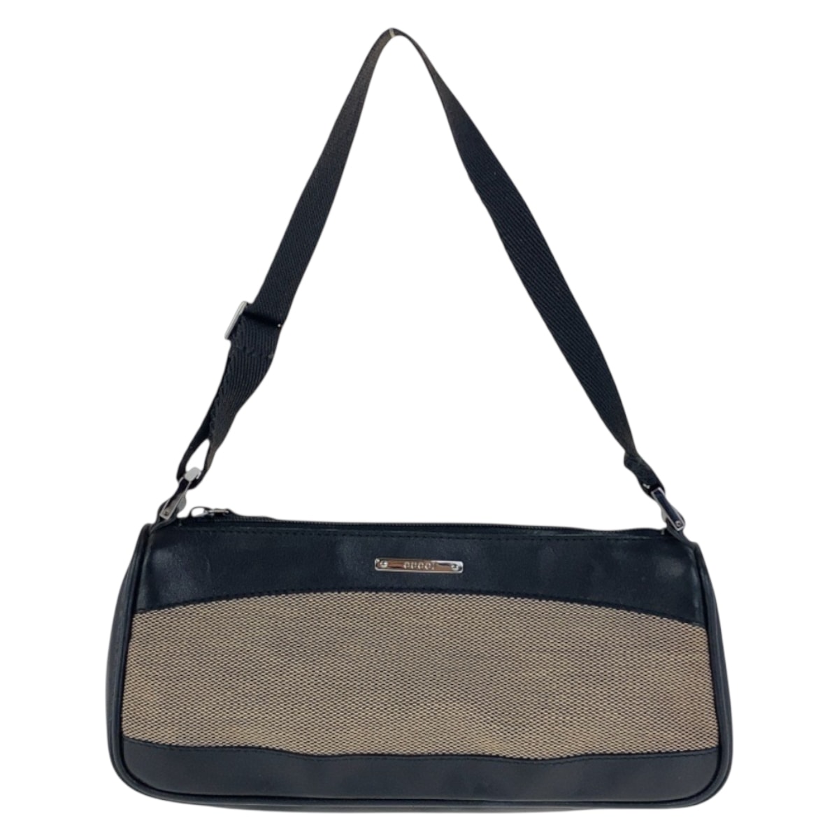 美品 GUCCI グッチ ブラック ベージュ シルバー金具 キャンバス レザー/ ハンドバッグ アクセサリーポーチ 600259 【中古】