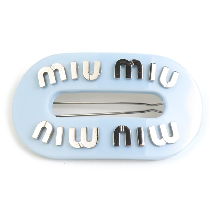 ミュウミュウ MIUMIU バレッタ レジン ライトブルー×シルバー レディース【中古】 r10646j