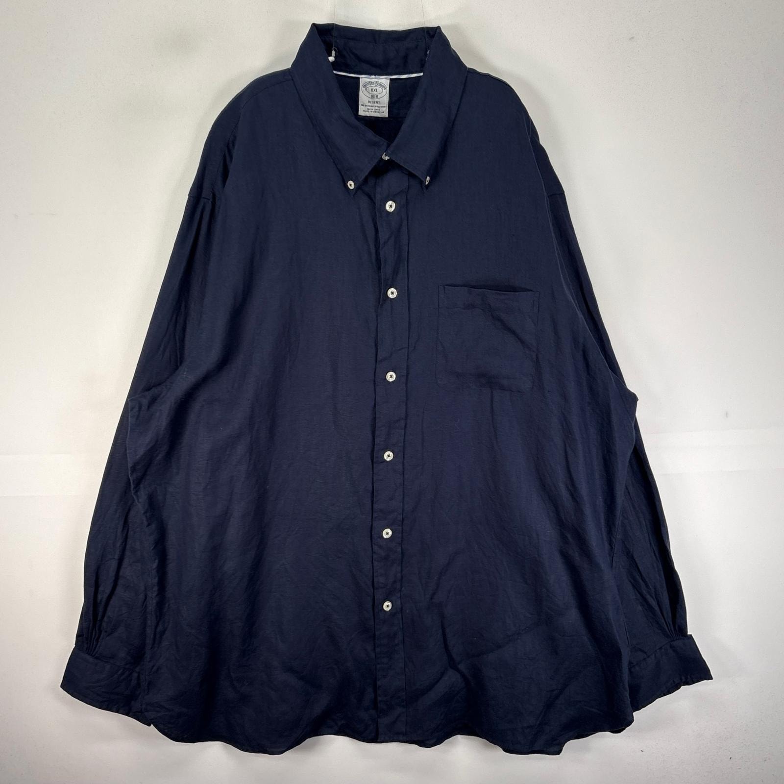 古着 ブルックスブラザーズ Brooks Brothers 長袖シャツ ボタンダウン 胸ポケット 2XL  ネイビー系 無地 メンズ