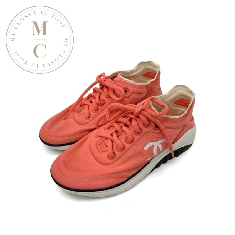 シャネル CHANEL スニーカー 靴 シューズ ファブリック ピンク系 ホワイト ココマーク