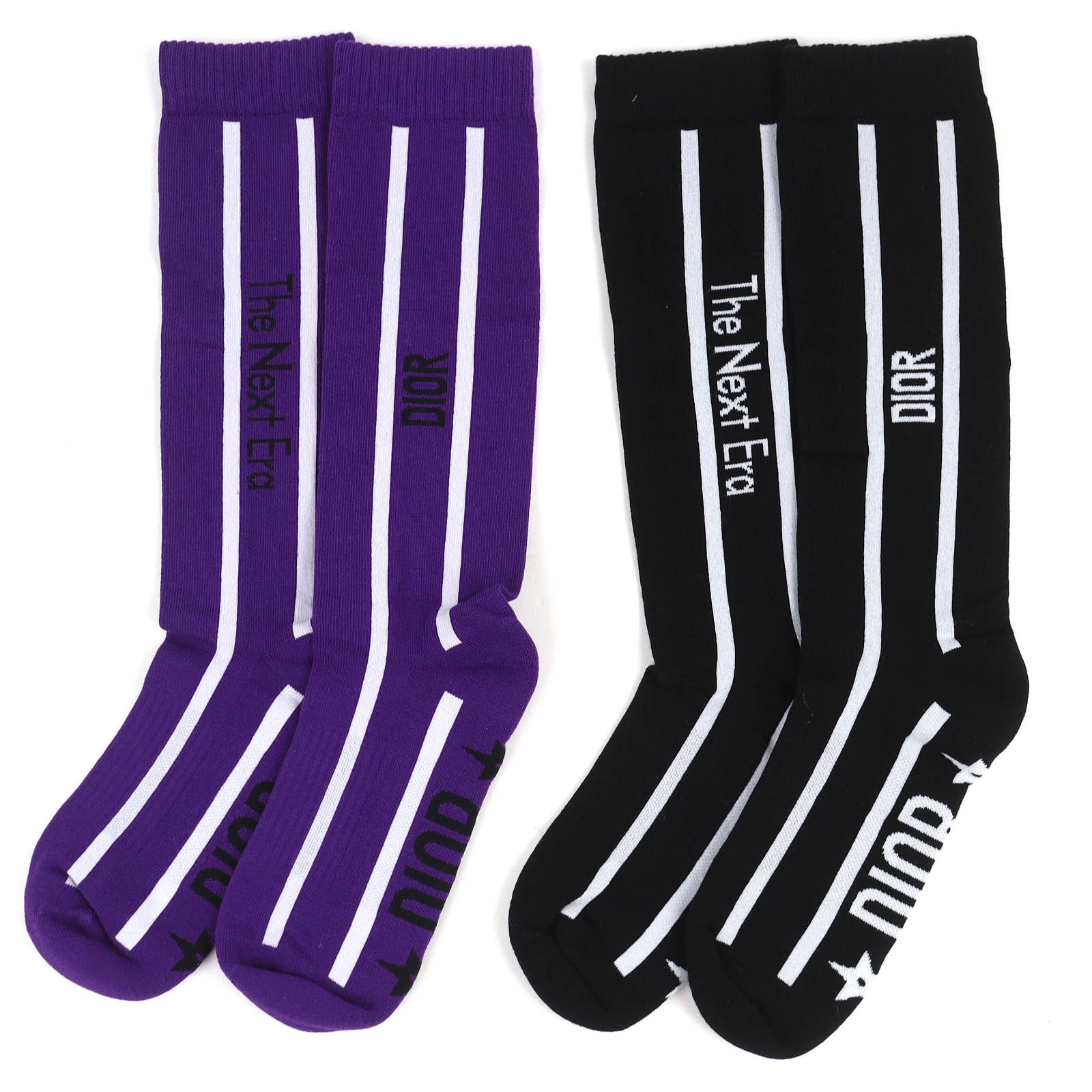 未使用品 ディオールオム ロゴ 靴下 ハイソックス 2足セット S 黒 パープル