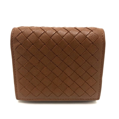 ボッテガヴェネタ BOTTEGA VENETA コンパクトウォレット イントレチャート サイフ 3つ折り財布 レザー ブラウン