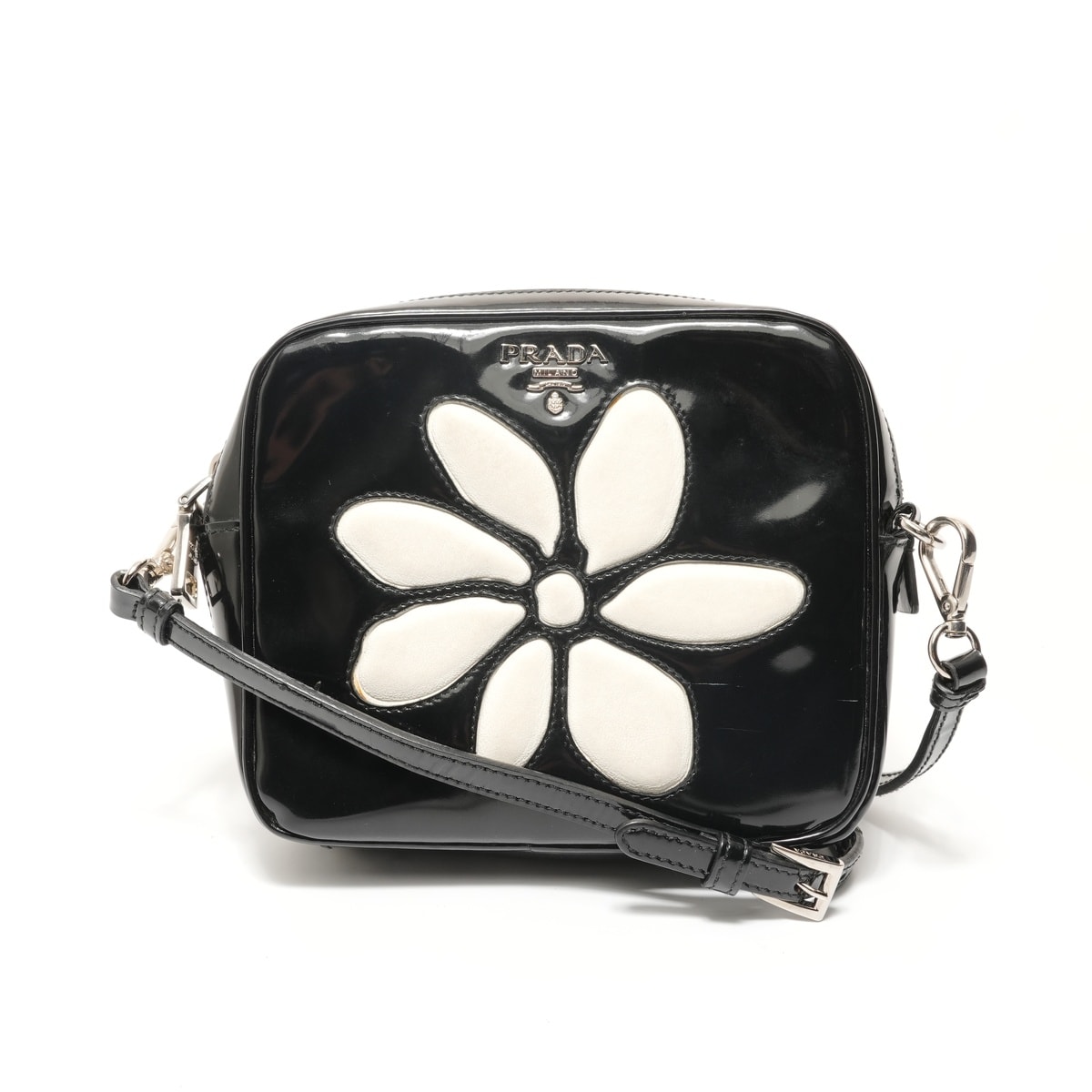 プラダ PRADA フラワーモチーフ パテントレザー ショルダーバッグ【中古】
