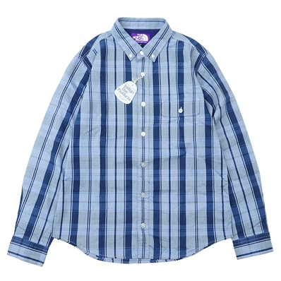 SALE【未使用】THE NORTH FACE ザ・ノースフェイス シャツ サイズ L メンズ COOLMAX INDIGO OX CHECK B.D SHIRT チェック柄 ロングスリーブ 長袖 トップス ボタン付属 インディゴ