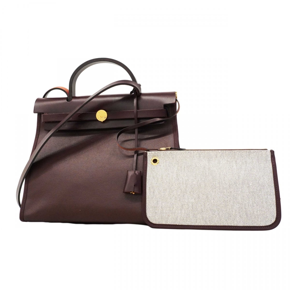 【6db2223】エルメス ハンドバッグ エールバッグジップPM トワルアッシュ・ベルリンヌ ボルドー ゴールド金具 B刻印 2wayバッグ【中古】レディース