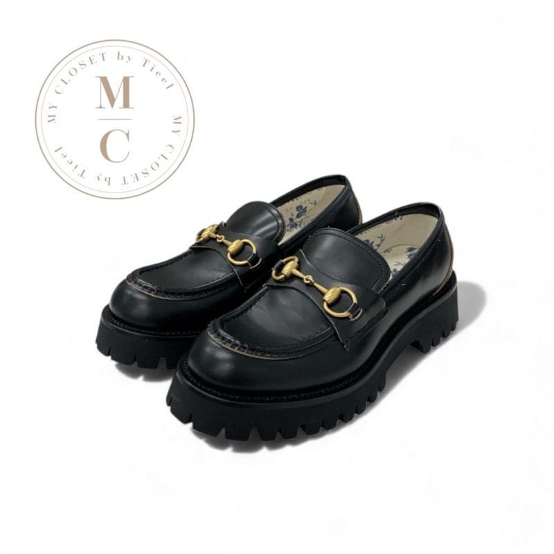 グッチ GUCCI ローファー 革靴 靴 シューズ レザー ブラック ゴールド ホースビット Bee 刺繍