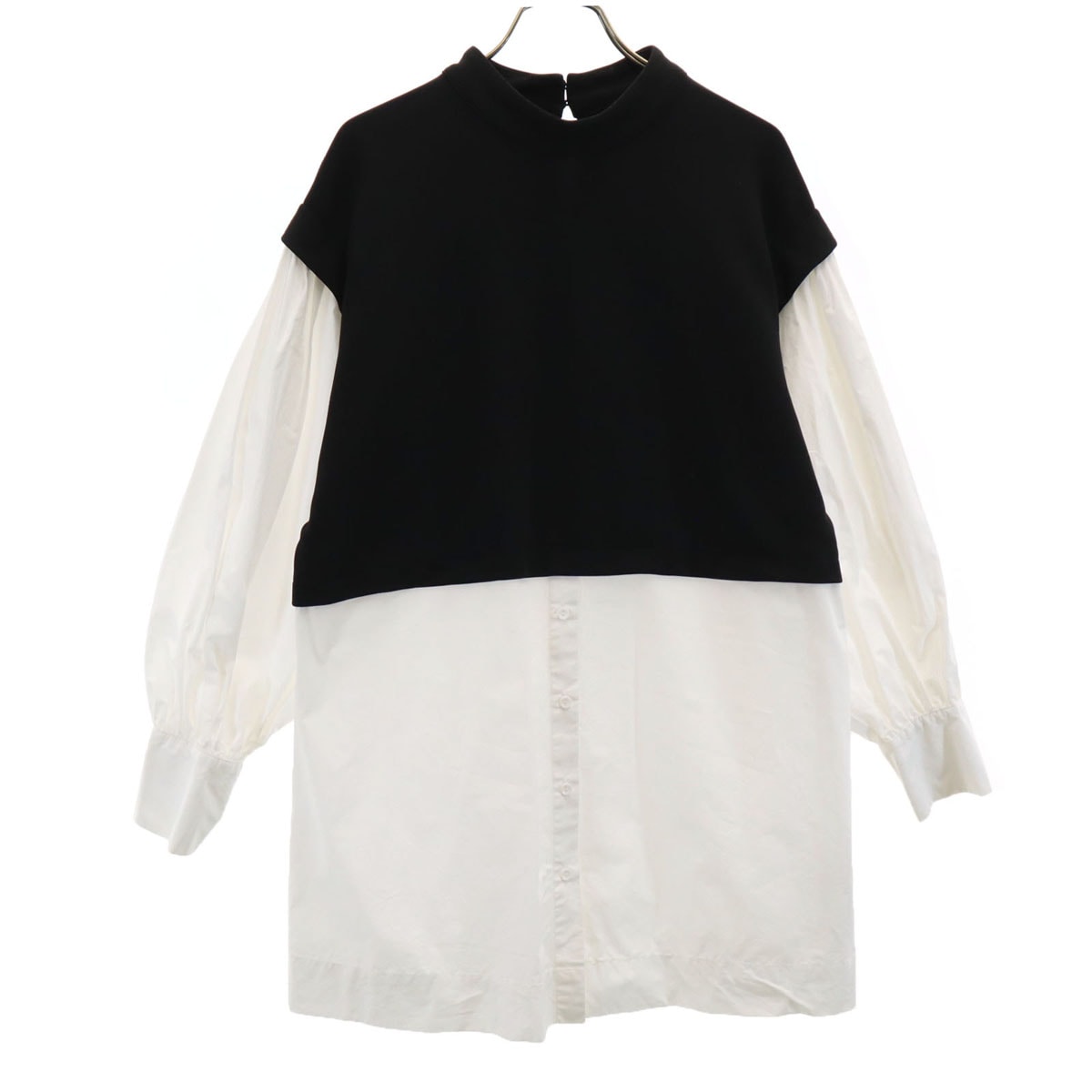 ZARA ザラ 長袖 カットソー切替 シャツ S ブラック プルオーバー