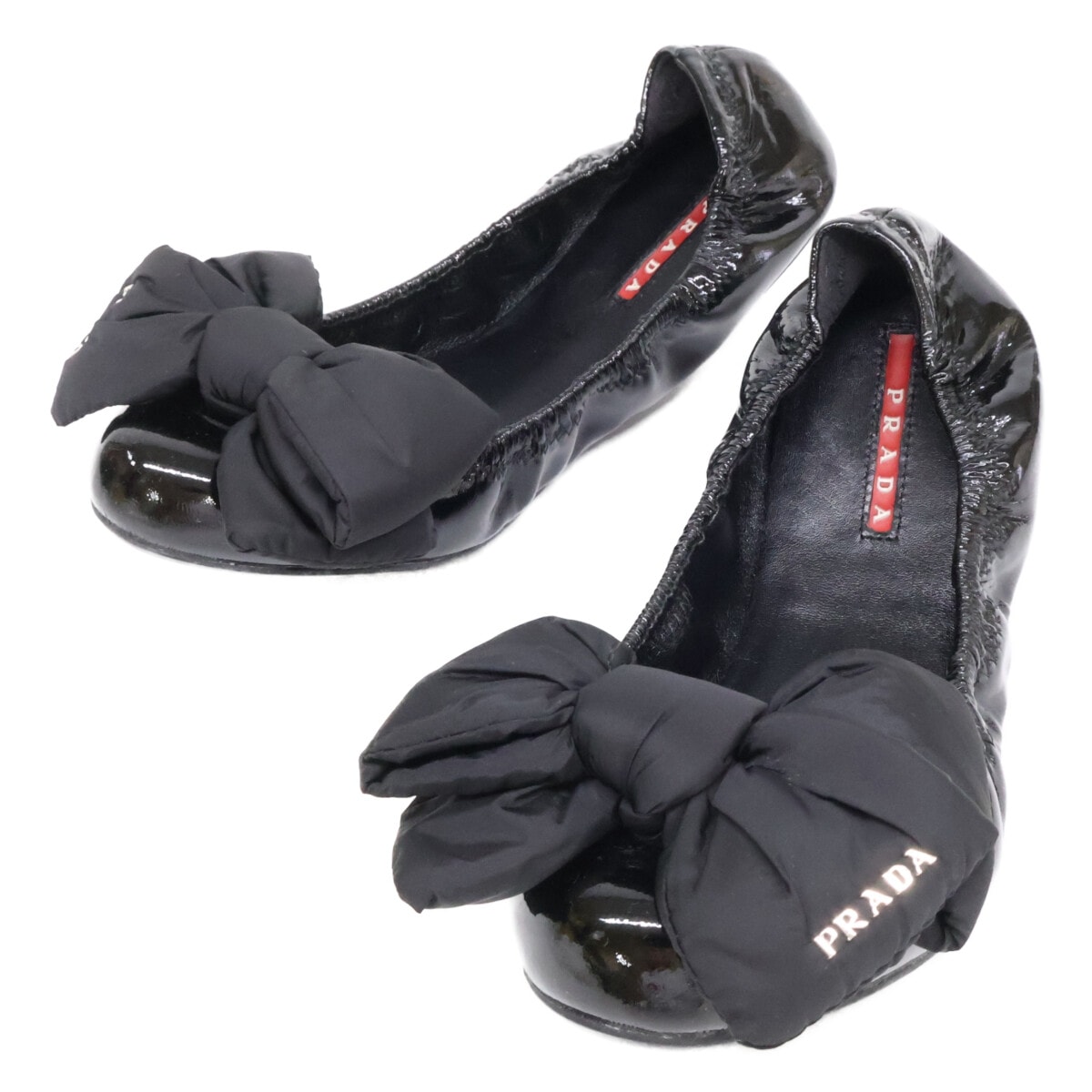 プラダスポーツ 【美品】3F5083 パテント ナイロンリボン バレエ フラットシューズ 37 1/2