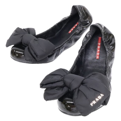 プラダスポーツ 【美品】3F5083 パテント ナイロンリボン バレエ フラットシューズ 37 1/2